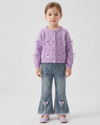 Conjunto niña invierno 2 piezas cárdigan lana suave y pantalón vaquero acampanado en España
