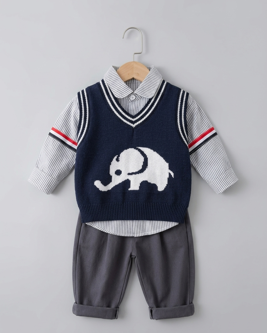 Conjunto niño elegante 3 piezas con chaleco y pantalón elefante en España