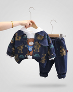 Conjunto niño 3 piezas sudadera y pantalón vaquero con estampado de oso estilo casual otoño, ropa infantil en España