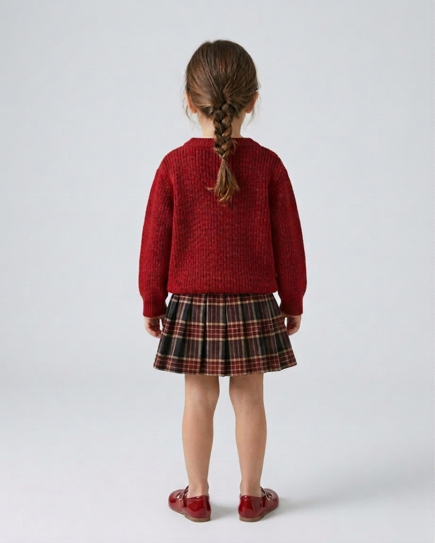 Conjunto niña invierno 2 piezas suéter de lana y falda a cuadros – ropa niña invierno en España