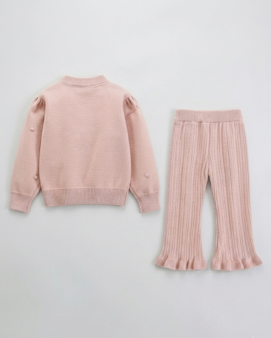 Conjunto niña invierno 2 piezas ropa niña: blusa tejida con flores y pantalón tejido acanalado en España
