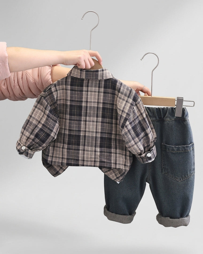 Conjunto Bebé Niño 3 Piezas  Camisa Cuadros y Vaquero