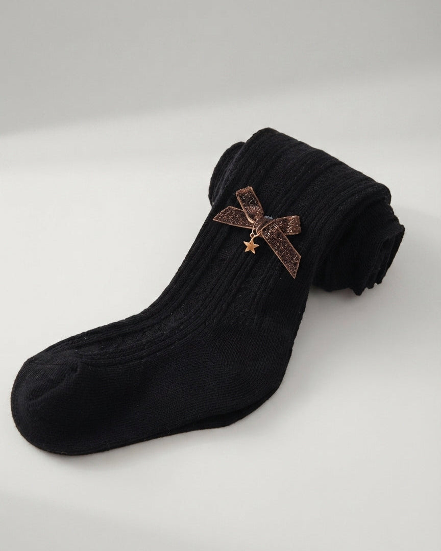 Calcetines niña invierno largos con lazo y cuadros cálidos