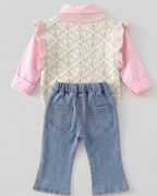 Conjunto niña 3 piezas ropa bebé niña – blusa rosa, chaqueta con conejo y pantalón vaquero con mariposas en España