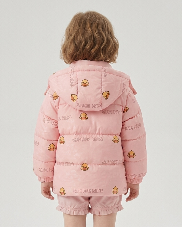 Chaqueta infantil de invierno con capucha y estampado de patitos   acolchada  con bolsita a juego en España