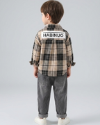 Conjunto niño cuadros elegante de dos piezas con camisa de cuadros y pantalón denim  niño cuadros en España