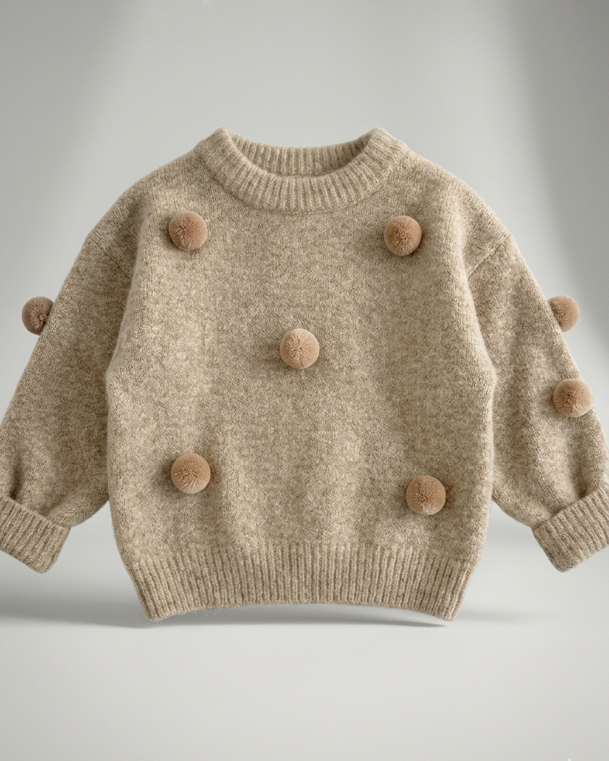 Conjunto niña invierno suéter de lana y jeans con estampado popcorn ,destacada para looks elegantes y sencillos  en España