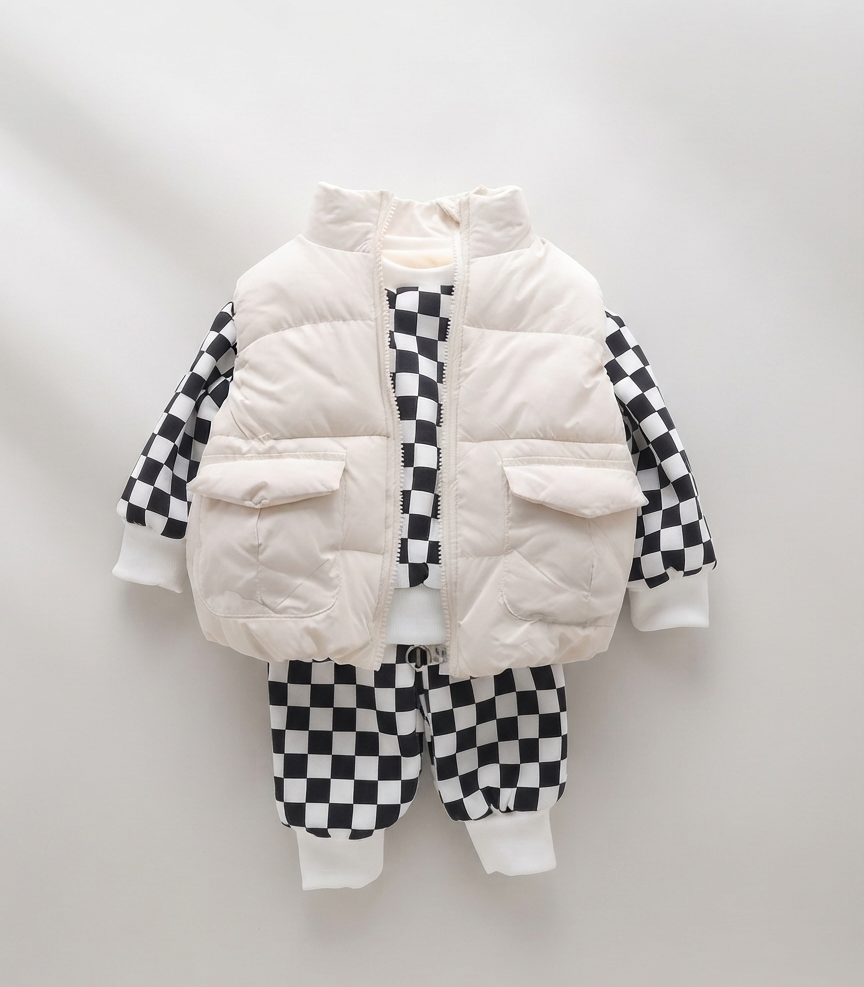 Conjunto Bebé Niño Invierno 3 Piezas  Chaqueta Acolchada, Suéter y Pantalón