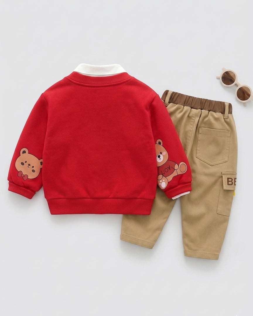 Conjunto bebé 3 piezas otoño niño con estampado de oso y pajarita ropa bebé otoño y principios de invierno en España
