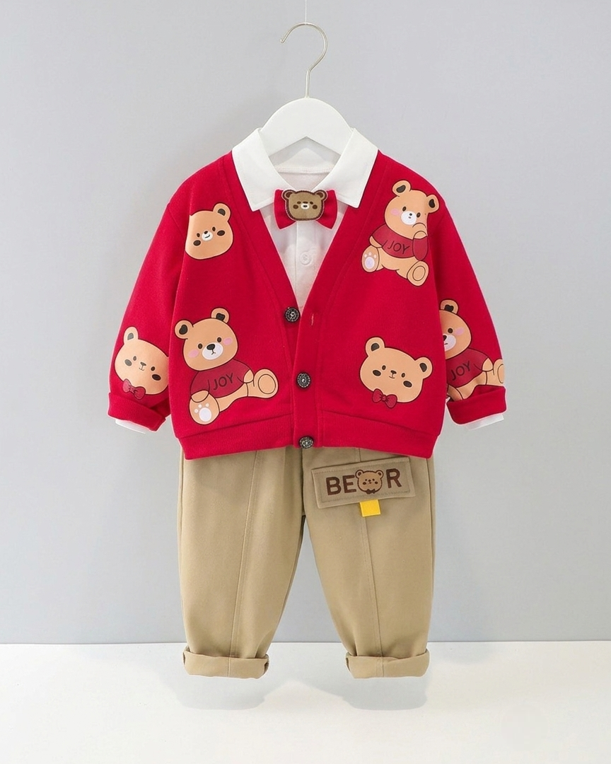 Conjunto bebé 3 piezas otoño niño con estampado de oso y pajarita ropa bebé otoño y principios de invierno en España