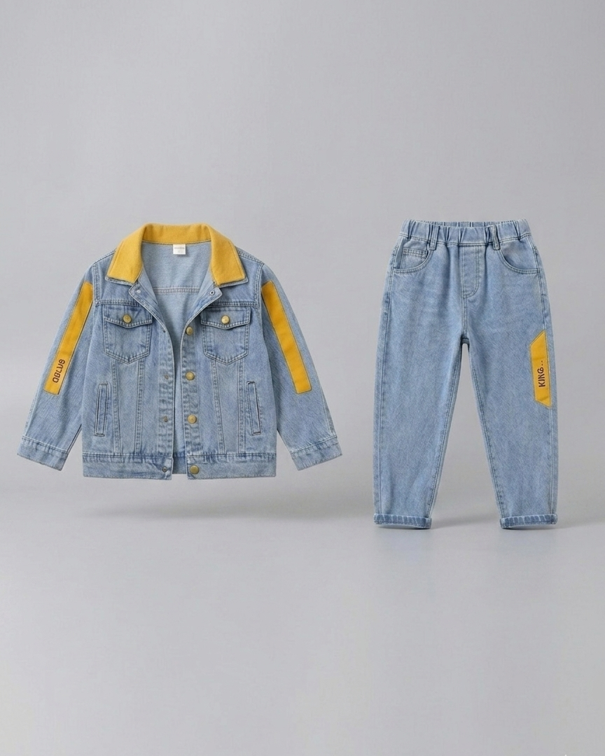 Conjunto vaquero niño 3 piezas: chaqueta vaquera, sudadera con capucha y pantalón vaquero, ropa niño streetwear en España