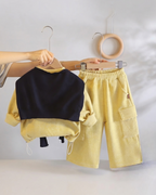 Conjunto Infantil 3 Piezas para Niño con Chaleco de Punto y Pantalón Cargo Casual
