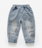 Conjunto niño invierno 3 piezas suéter con camisa integrada y pantalón vaquero estampado  en España