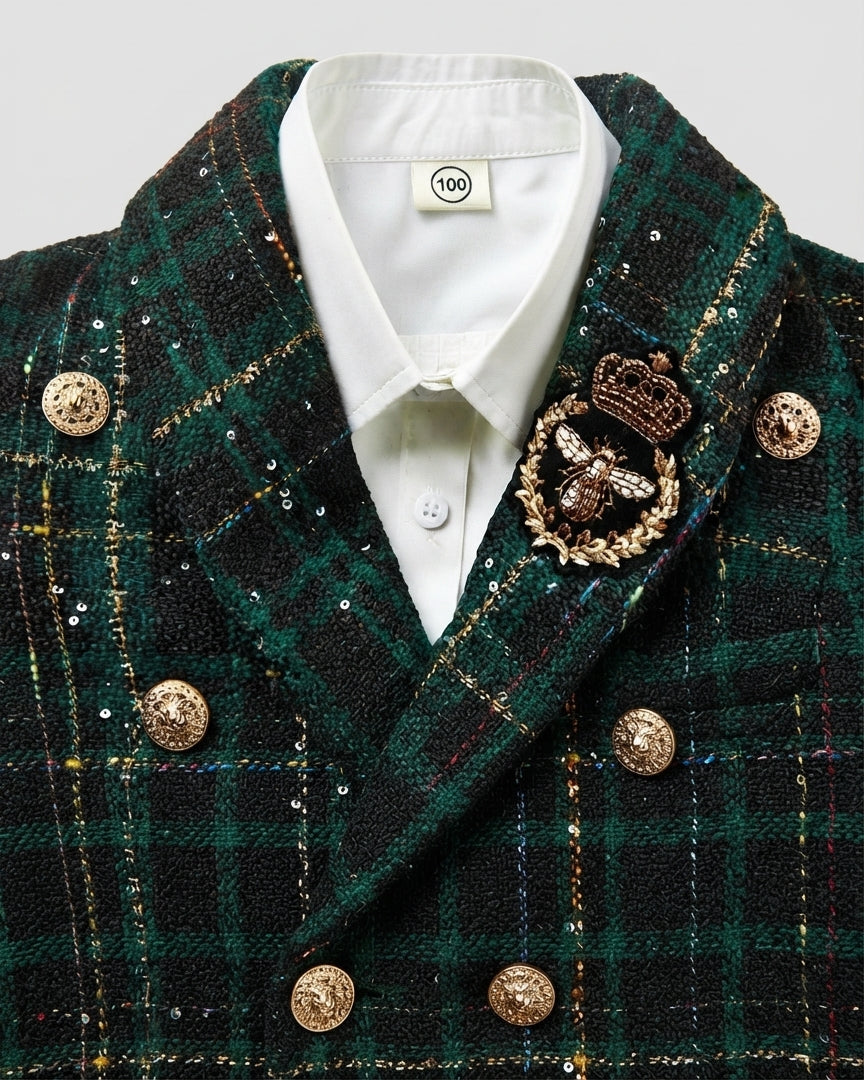 Conjunto Elegante de Tweed Verde para Niñas