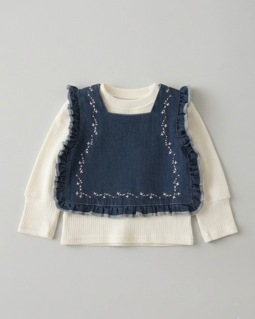 Conjunto niña 3 piezas ropa niña: blusa, chaleco vaquero de mezclilla y pantalón cómodo,Ideal para clima otoñal  en España