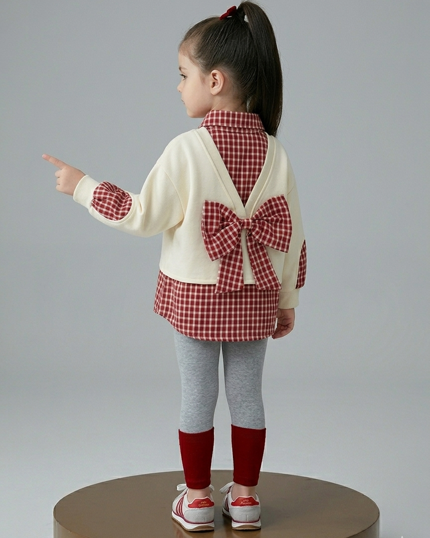 Conjunto niña 3 piezas ropa bebé niña elegante cuadros rojos y suéter crema con leggings de algodón en España