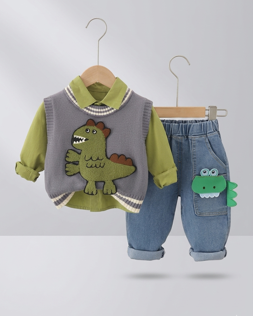 Conjunto niño 3 piezas ropa infantil con dinosaurio 3D (chaqueta, camiseta y pantalón) en España