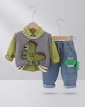 Conjunto Niño 3 Piezas Dinosaurio 3D  Chaqueta, Camiseta y Pantalón