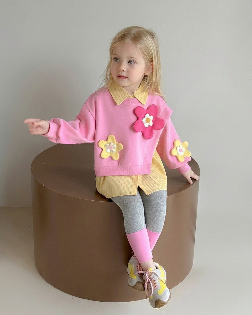 Conjunto Niña Flores 3D 3 Piezas Infantil Elegante