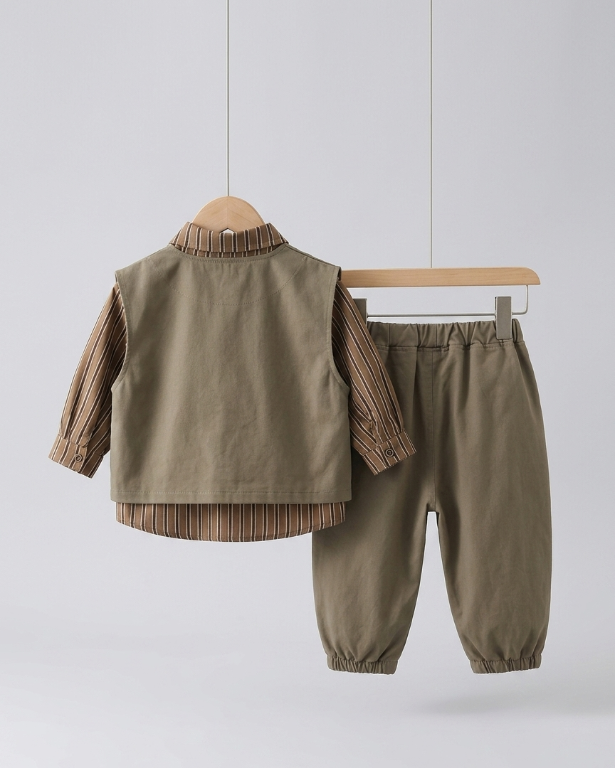 Conjunto bebé 3 piezas algodón con chaleco y osito desmontable, Ideal para primavera en España
