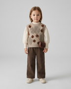 Conjunto niña invierno 3 piezas chaqueta tejida y pantalón de terciopelo con bolso,Ideal para clima otoñal en España