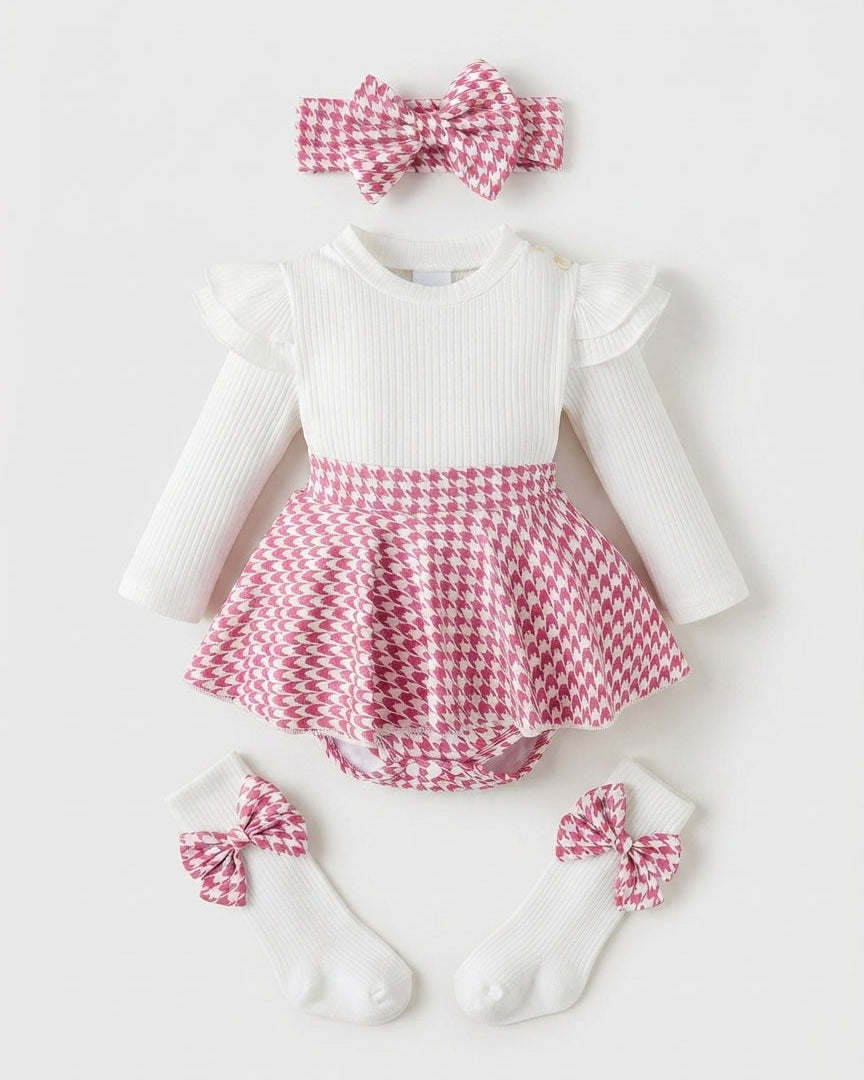 Conjunto niña elegante cuadros con blusa manga larga