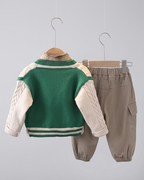 Conjunto bebé niño 3 piezas camisa de cuadros, cárdigan y pantalón