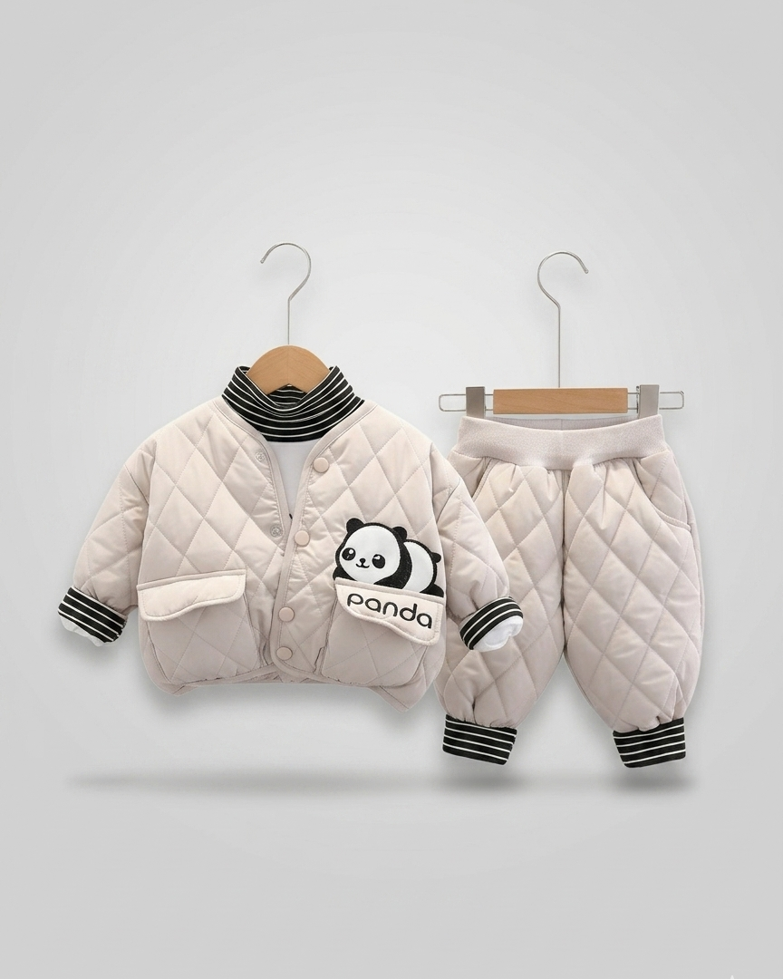 Conjunto bebé panda de invierno 2 piezas (chaqueta y pantalón) de algodón acolchado, cuello alto