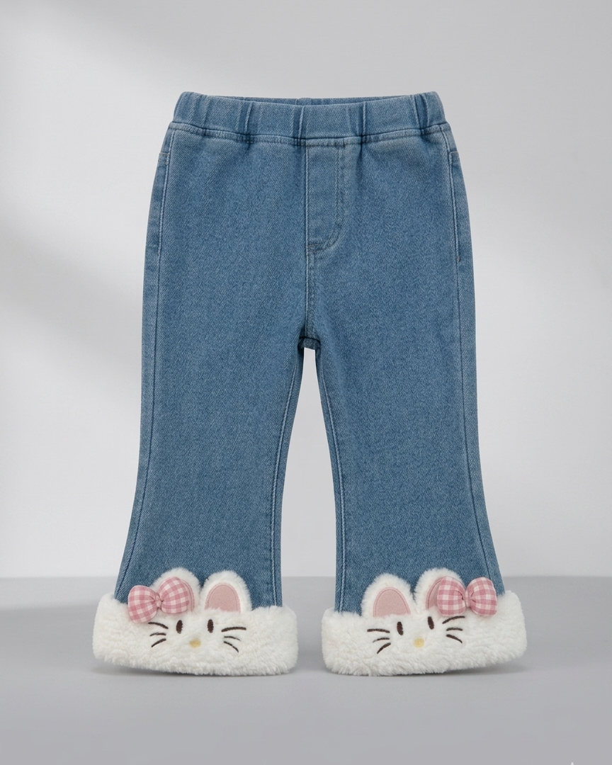 Conjunto niña invierno 2 piezas ropa niña felpa y vaquero con diseño de gatito,looks diarios adorables. o Ideal para primavera y para clima otoñal en España