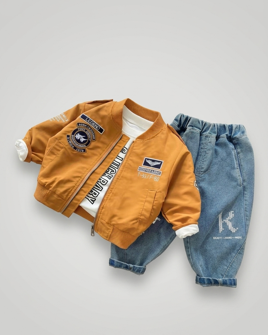 Conjunto bebé niño 3 piezas chaqueta piloto y pantalón vaquero en España