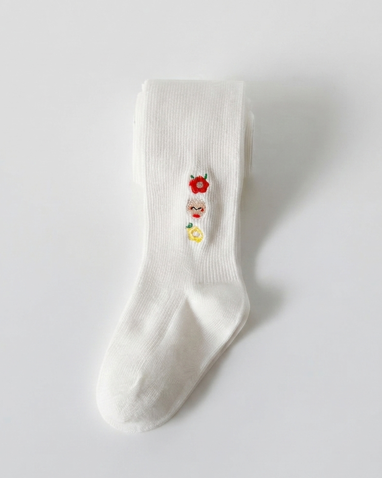 Calcetines niña largos algodón con flores bordadas elegantes