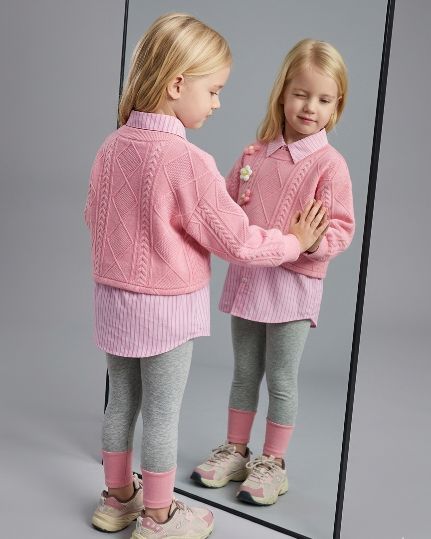 Conjunto niña 3 piezas otoño invierno con bordado de flores Ideal para clima otoñal y principios en España