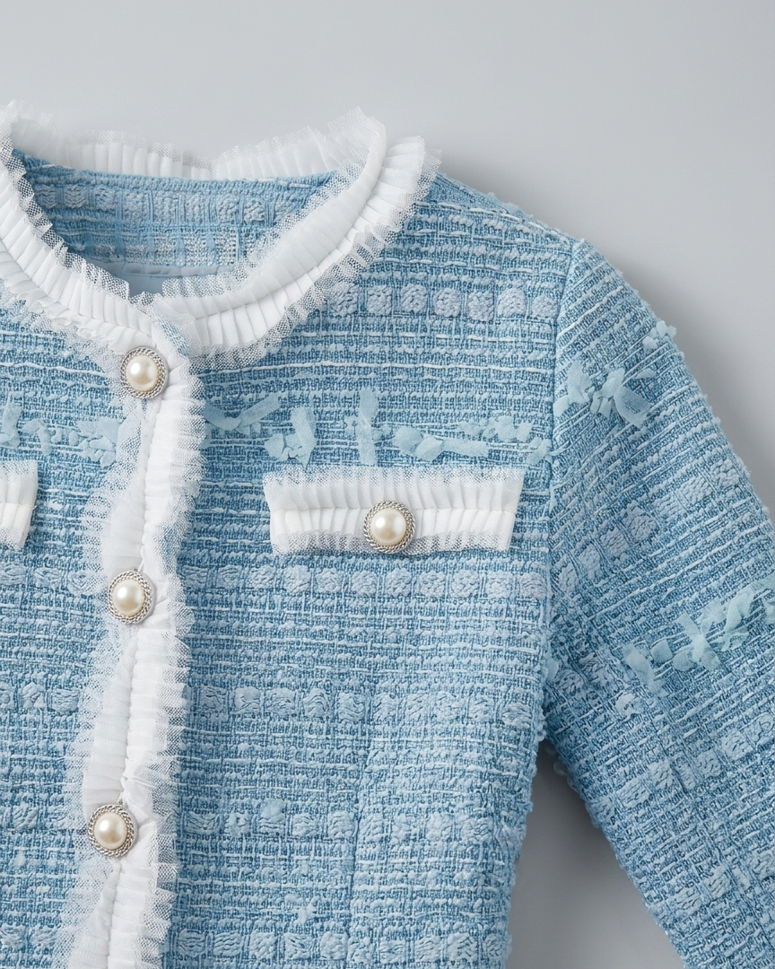 Conjunto niña 2 piezas chaqueta tweed y pantalón vaquero con perlas  en España