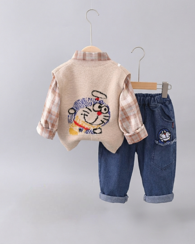 Conjunto bebé 3 piezas ropa bebé invierno: cárdigan de lana, camiseta manga larga y pantalón vaquero para niño  en España
