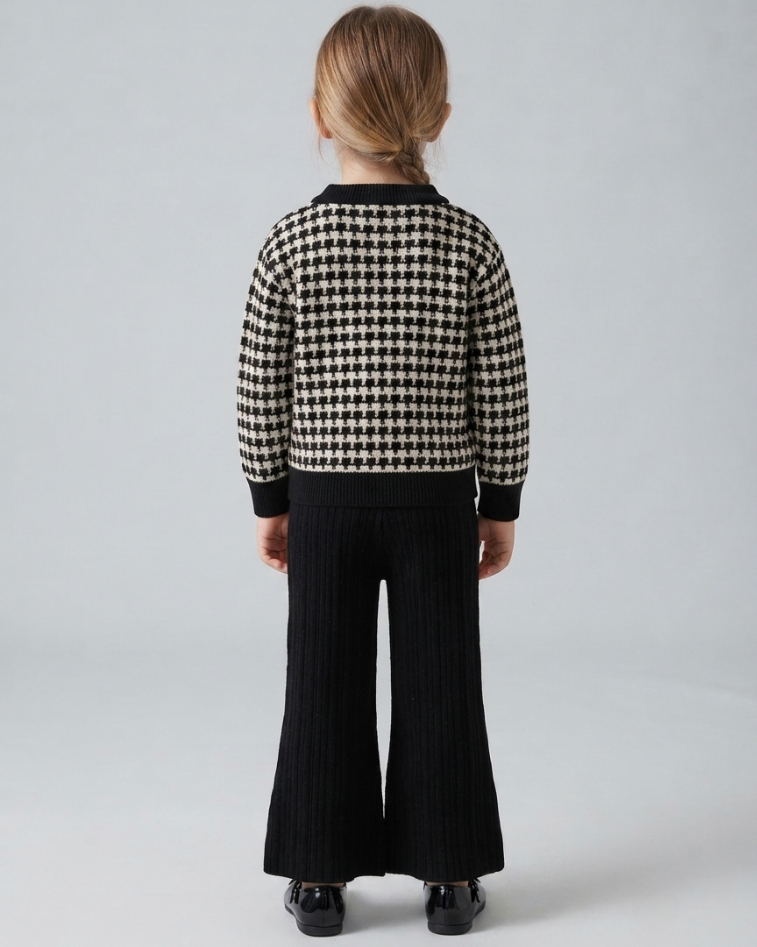 Conjunto Niña Houndstooth Elegante Invierno