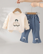 Conjunto Infantil para Niña con Sudadera Bordada y Pantalón Vaquero Moda Cómoda y Elegante
