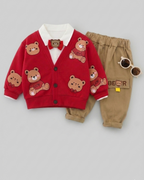 Conjunto bebé 3 piezas otoño niño con estampado de oso y pajarita ropa bebé otoño y principios de invierno en España
