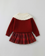 Conjunto niña invierno elegante 2 piezas ropa niña suéter tejido y falda de cuadros,Ideal para clima otoñal  en España