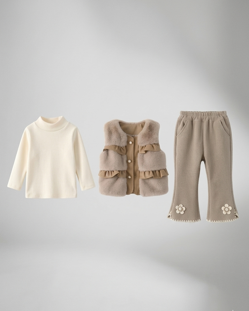 Conjunto niña invierno 3 piezas top manga larga y pantalón bordado floral en España