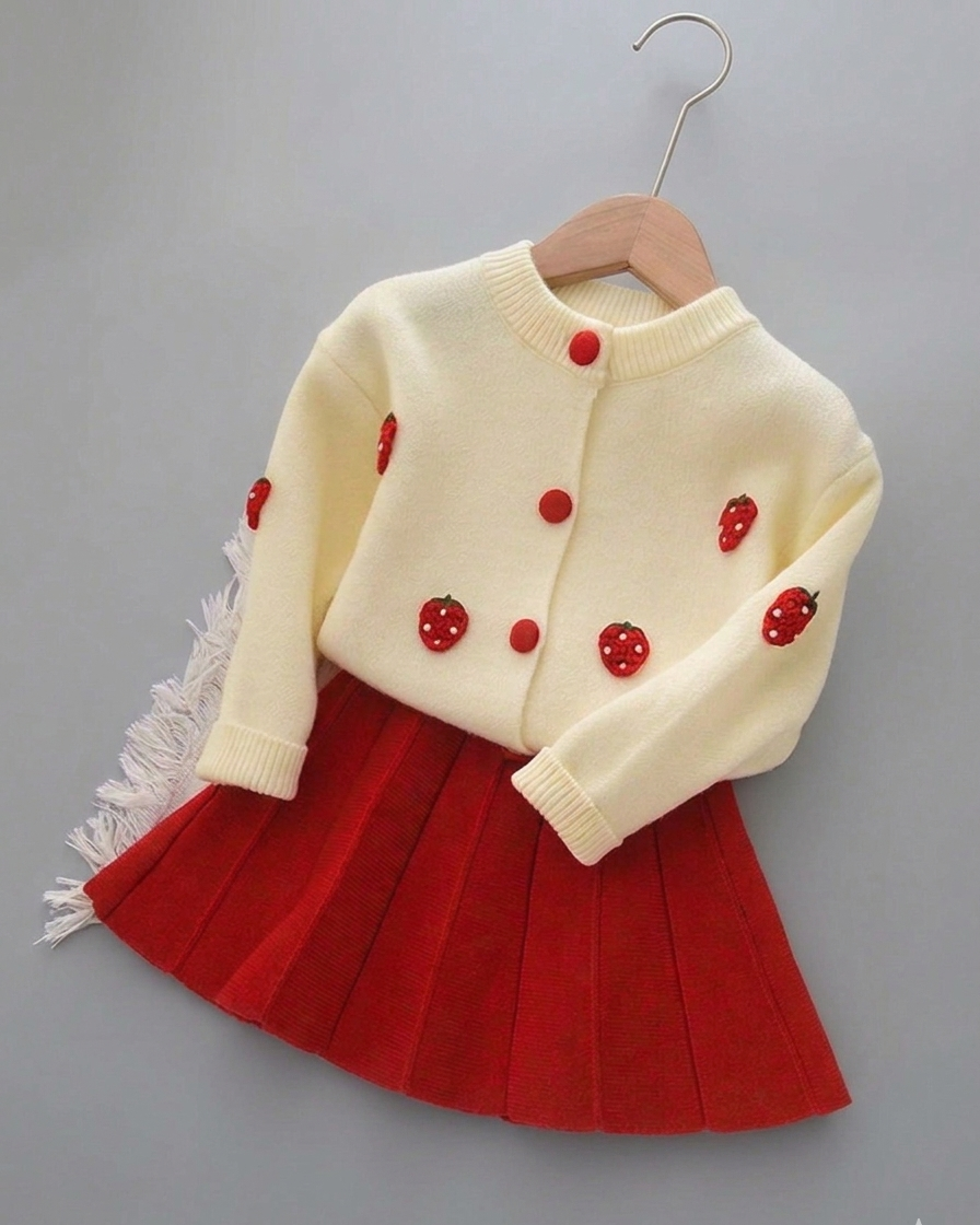 Conjunto niña invierno felpa con bordado de frutas 3D chaqueta y falda en España