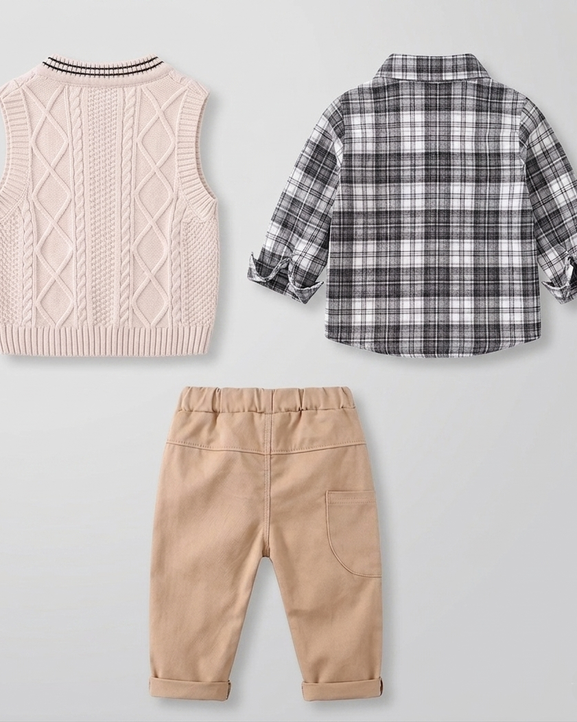 Conjunto bebé niño 3 piezas invierno: suéter lana, camisa cuadros y pantalón elástico en España
