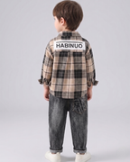 Conjunto niño cuadros elegante de dos piezas con camisa de cuadros y pantalón denim  niño cuadros en España