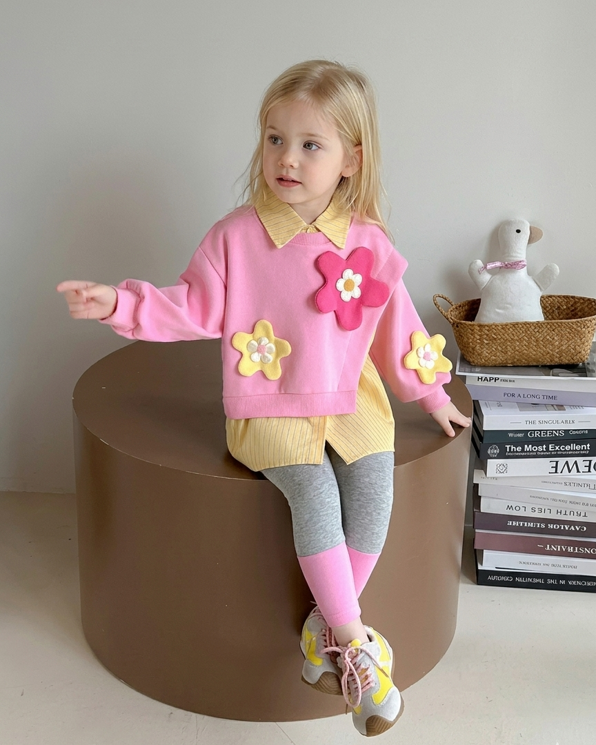 Conjunto niña 3 piezas sudadera y camiseta interior flores 3D ropa infantil,destacada para looks elegantes y sencillos en España