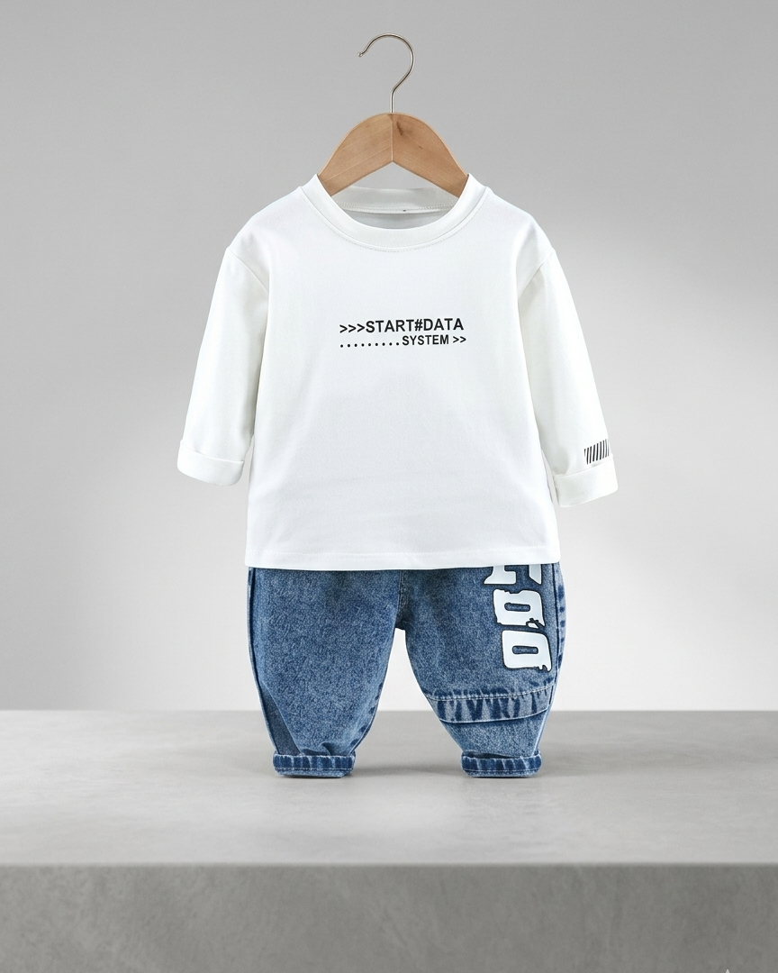Conjunto niño 3 piezas ropa infantil vaquera con chaleco con capucha, camiseta blanca y pantalón vaquero en España