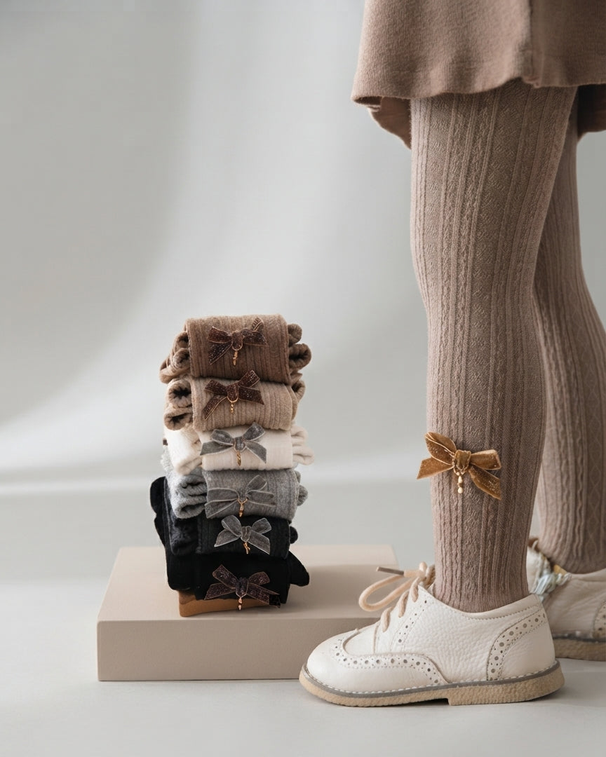 Calcetines niña invierno largos con lazo y cuadros cálidos