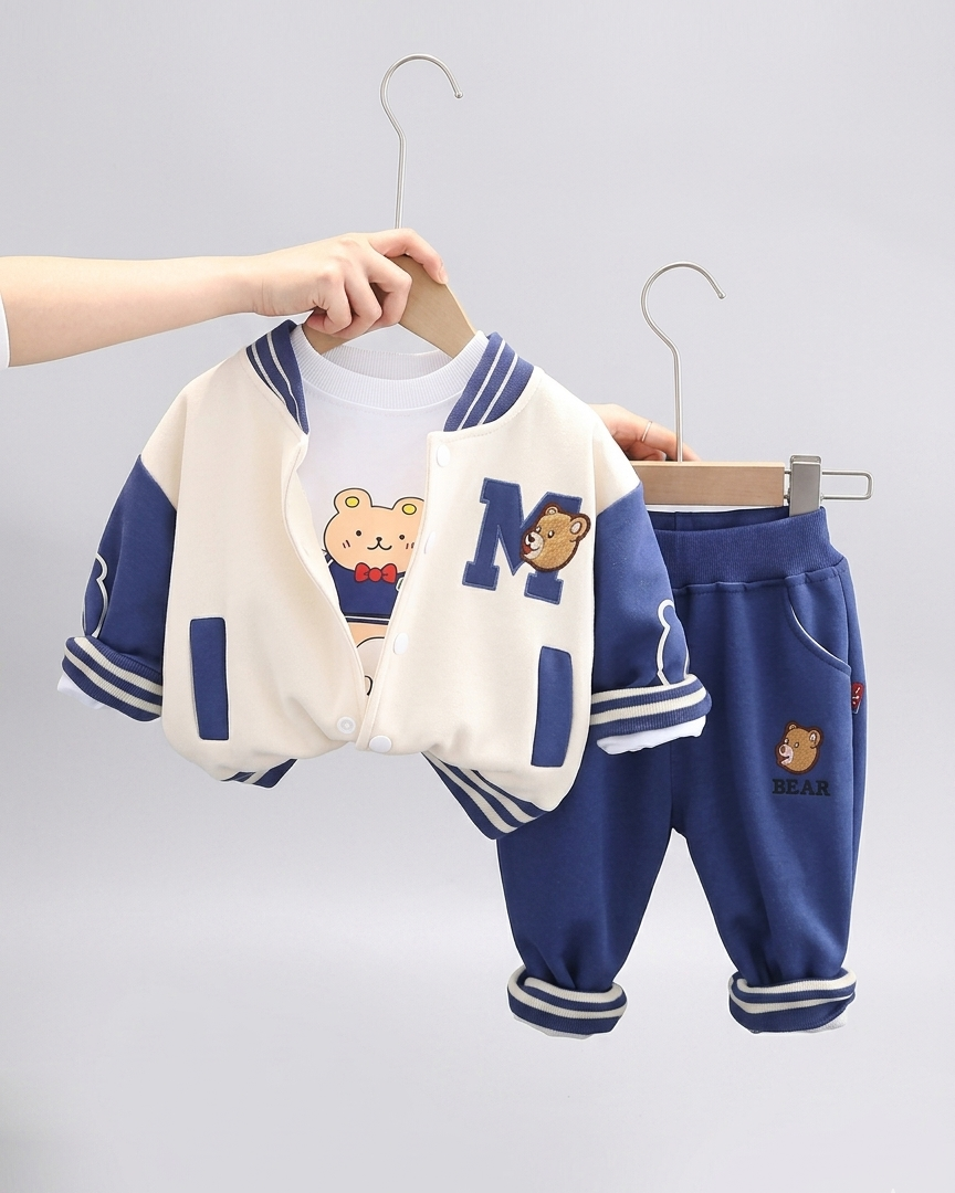 Conjunto niño invierno 3 piezas con chaqueta varsity, camiseta interior y pantalón largo,ropa infantil invierno en España