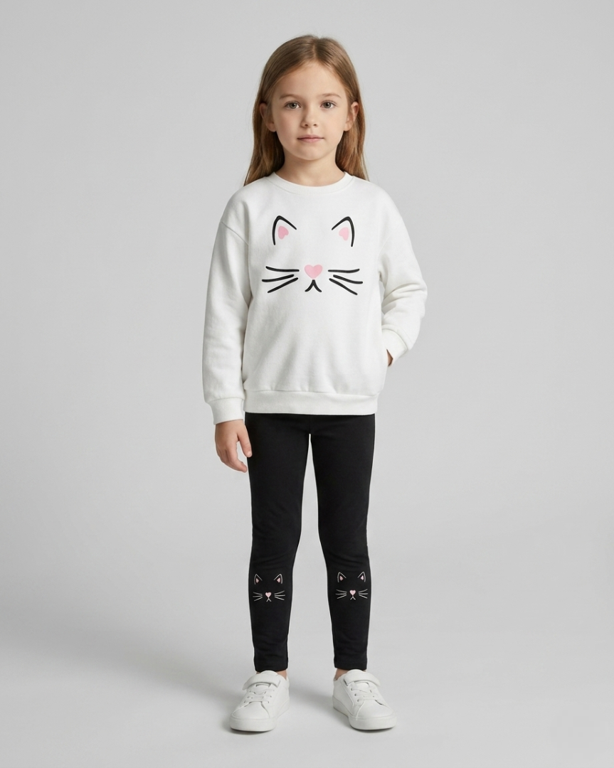 Conjunto niña invierno 2 piezas ropa infantil con estampado de gatos y leggings  principios de invierno en España