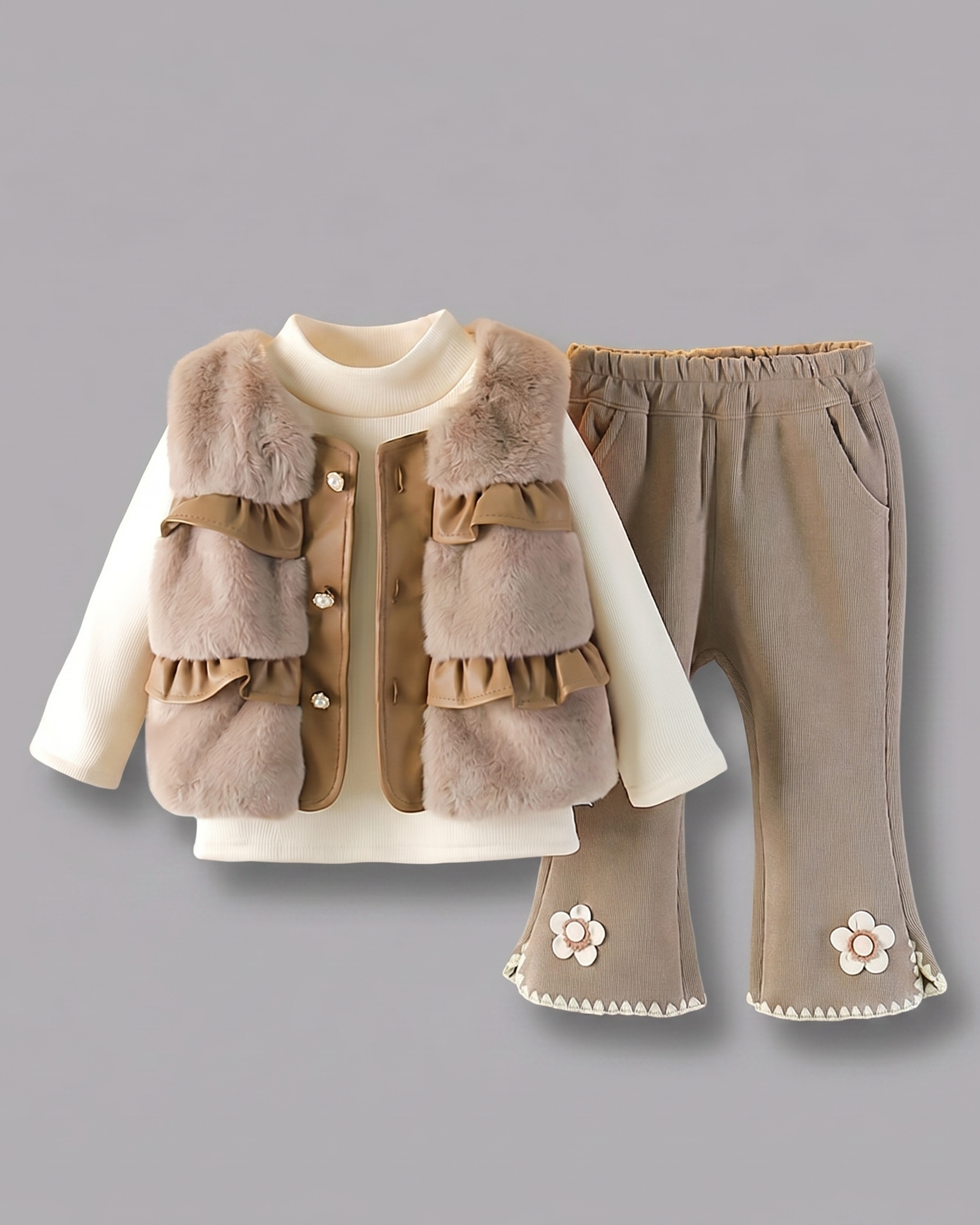 Conjunto niña invierno 3 piezas top manga larga y pantalón bordado floral en España