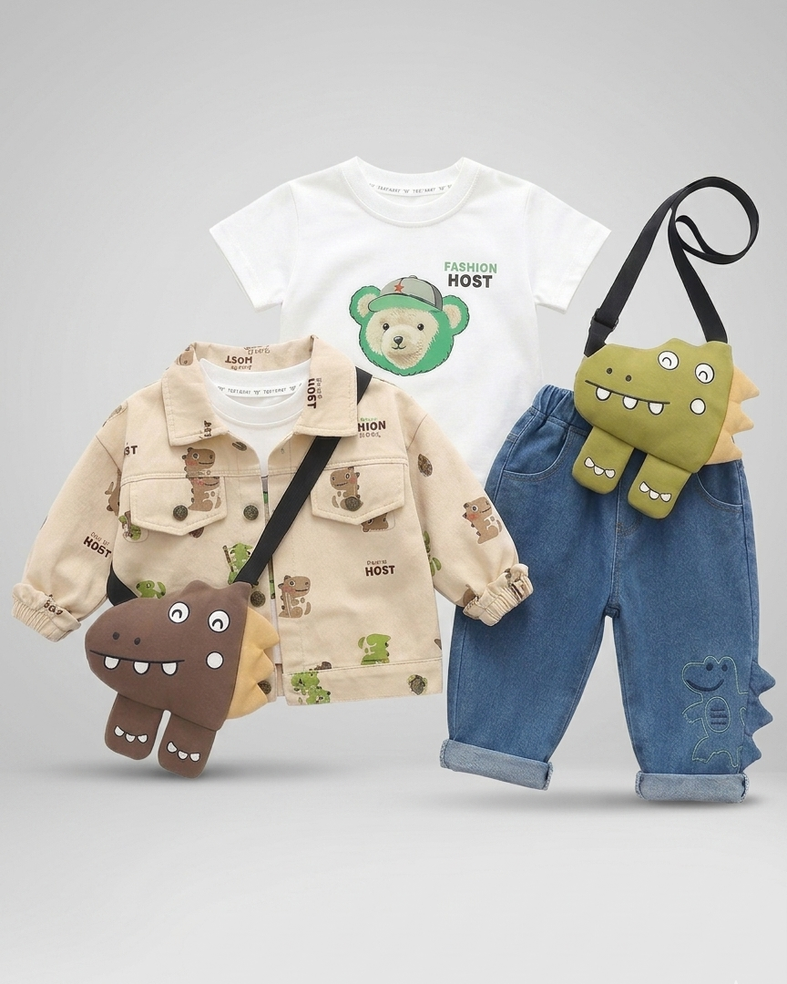 Conjunto infantil 3 piezas dinosaurios para niño: camiseta estampada, interior ligero y pantalón vaquero en España