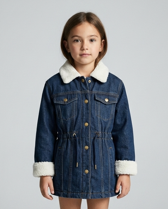 Abrigo vaquero niña forrado con pelo cálido para invierno | chaqueta denim infantil en España